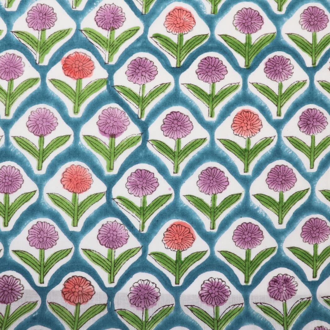 bright floral block print cotton fabric