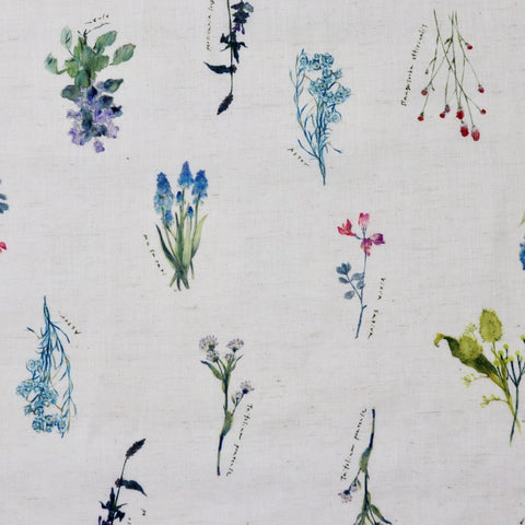 Kokka Floral Fabric Yui Linen Cotton Poplin Botanical Sketch